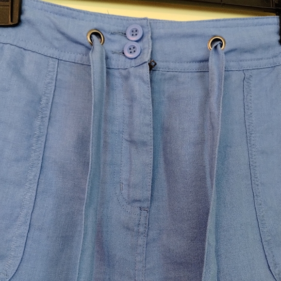 Antibes Blanc Women Short 100% Linen Chino High Rise Blue Size 10 - Picture 3 of 11